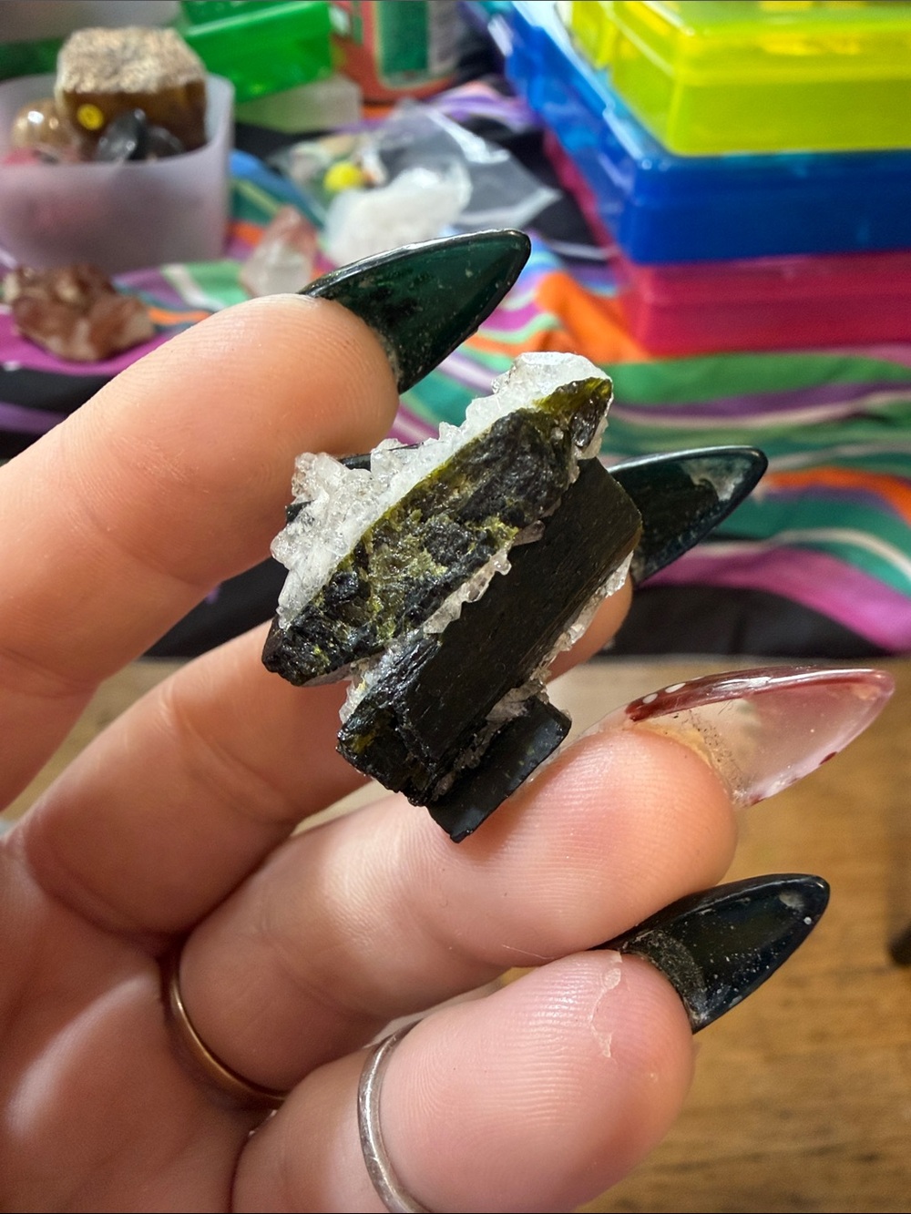 Natural greenTourmaline in White Quartz Accent - jewelry making